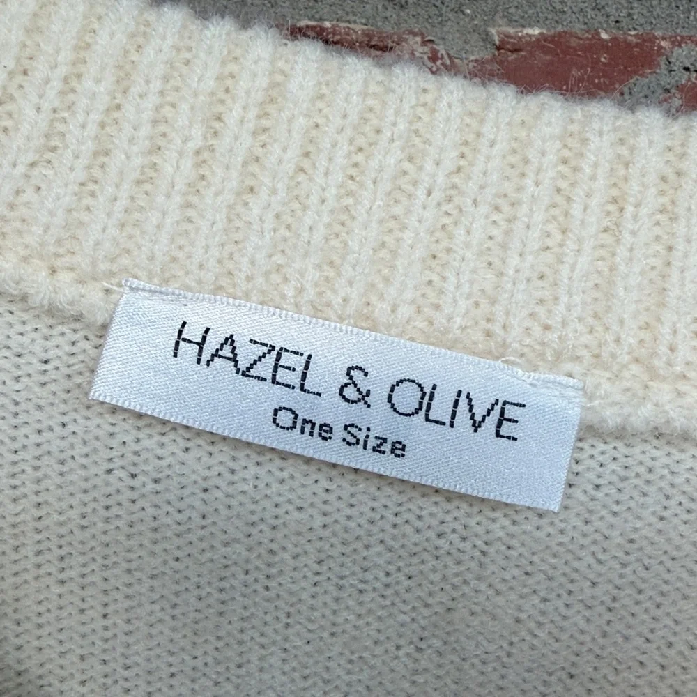 Hazel & Olive Cream Sweater with Colorful Smiley Faces one size - Picture 5 of 8